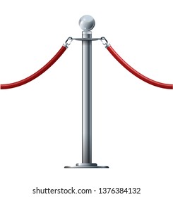 Barrier rope isolated on white. Silver luxury VIP concept 3d render.Red rope for exhibition pavilions and auto shows Vector illustration EPS 10.