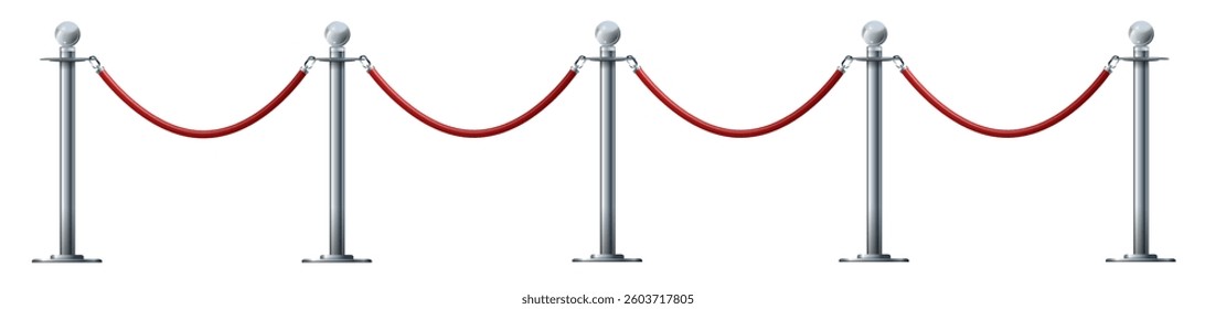 Barrier rope isolated on white. Silver luxury VIP concept 3d render
