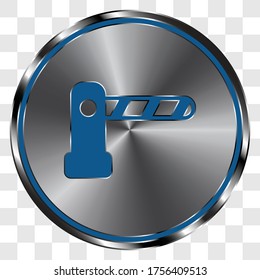Barrier simple icon vector on metal round button. Transparent grid