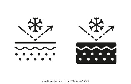Barrier Skin from Cooling Pictogram. Snowflake on Skin Layer, Protection of Skin Frostbite Symbol Collection. Effect of Skin Cold Line and Silhouette Black Icon Set. Isolated Vector Illustration.