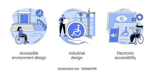 Barrier-free Environment Abstract Concept Vector Illustration Set. Accessible Environment Design, Industrial Product Usability And Ergonomics, Electronic Accessibility For Disabled Abstract Metaphor.