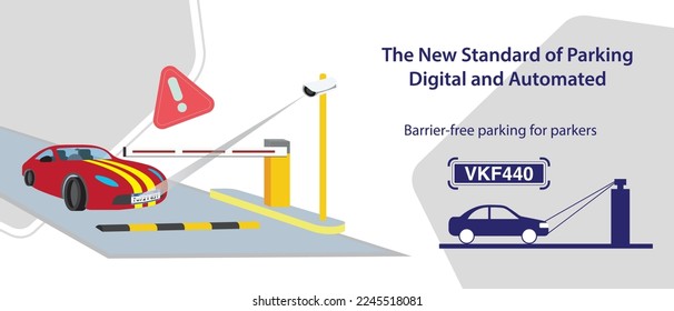 Barrier-free parking for parkers. Smart LPR Camera Parking System Solutions. Automated License Plate Recognition Parking Lot. Monitoring and Managing Parking Lots. Vector.