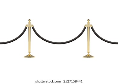 Barreiras com corda preta, linha sem costura. Realistas polos de estanquião dourado