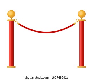 Barriers With Red Rope. Red Carpet Event Enterance Gate. VIP Zone, Closed Event Restriction. Isolated On White Background. Vector Illustration.