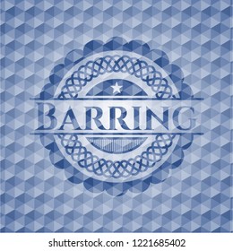 Barring blue emblem or badge with abstract geometric pattern background.