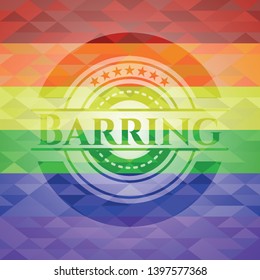 Barring on mosaic background with the colors of the LGBT flag