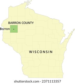 Barron County and city of Barron location on Wisconsin state map