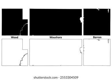 Barron, Wood and Waushara County, State of Wisconsin (U.S. county, United States of America, US) map vector illustration, scribble sketch map