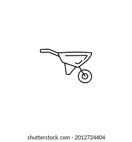 Barrow cart, wheelbarrow icon in flat black line style, isolated on white background 