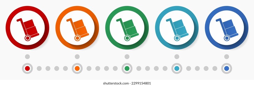 Barrow, delivery service concept vector icon set, infographic template, flat design colorful web buttons in 5 color options