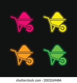 Barrow four color glowing neon vector icon