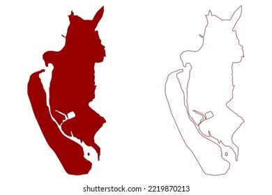 Barrow in Furness Non-metropolitan district (United Kingdom of Great Britain and Northern Ireland, ceremonial county Cumbria, England) map vector, scribble sketch Borough of Barrow-in-Furness map