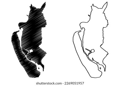 Barrow in Furness Non-metropolitan district (United Kingdom of Great Britain and Northern Ireland, ceremonial county Cumbria, England) map vector, scribble sketch Borough of Barrow-in-Furness map