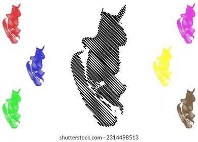 Barrow in Furness Non-metropolitan district (United Kingdom of Great Britain and Northern Ireland, ceremonial county Cumbria, England) map vector, scribble sketch Borough of Barrow-in-Furness map