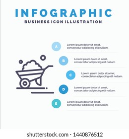 Barrow, Garden, Trolley, Truck, Wheelbarrow Line icon with 5 steps presentation infographics Background