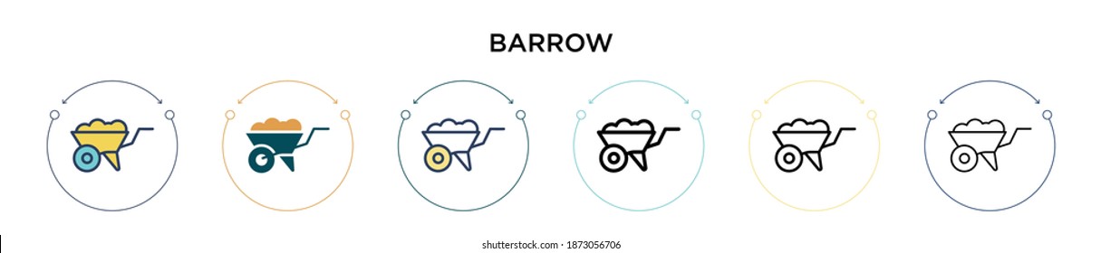 Barrow icon in filled, thin line, outline and stroke style. Vector illustration of two colored and black barrow vector icons designs can be used for mobile, ui, web