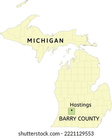 Barry County and city of Hastings location on Michigan state map