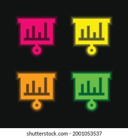 Bars Diagramm vier farbige leuchtende Neonvektorsymbol
