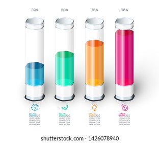Bars chart infographics with colorful 3d glass tube.