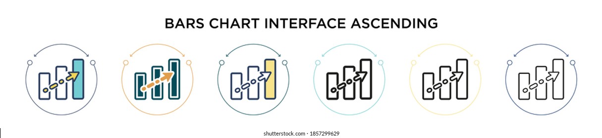 Bars chart interface ascending icon in filled, thin line, outline and stroke style. Vector illustration of two colored and black bars chart interface ascending vector icons designs can be used for 