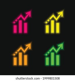 Bars Chart Interface Ascending Symbol four color glowing neon vector icon