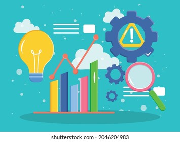 bars chart with light bulb of risk management theme