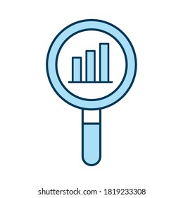 bars chart in lupe line and fill style icon design, search tool and magnifying glass theme Vector illustration