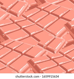 Bars of chocolate with strawberry taste. Vector repeated seamless pattern