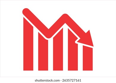 Bars descending graph silhouette on white background. Bankruptcy, financial market crash icon for your web site design, logo, app, UI. graph chart downtrend symbol. chart going down sign. 