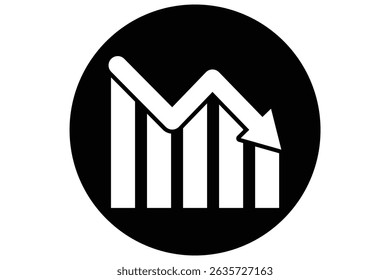 Bars descending graph silhouette on white background. Bankruptcy, financial market crash icon for your web site design, logo, app, UI. graph chart downtrend symbol. chart going down sign. 