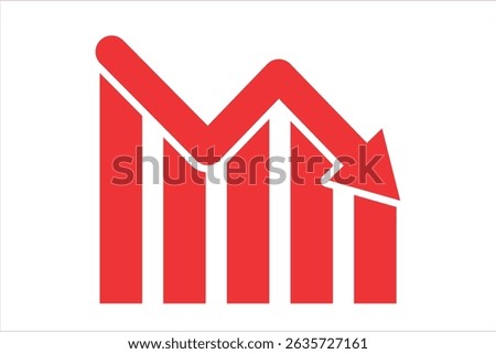 Bars descending graph silhouette on white background. Bankruptcy, financial market crash icon for your web site design, logo, app, UI. graph chart downtrend symbol. chart going down sign. 