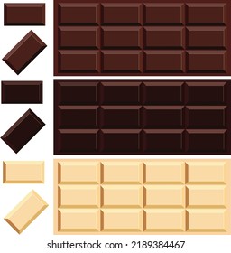 Bars of different types of chocolate - milk, bitter and white chocolate