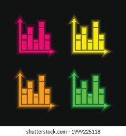 Bars Graphic four color glowing neon vector icon