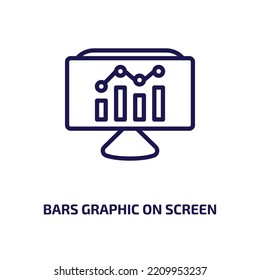 bars graphic on screen icon from business and analytics collection. Thin linear bars graphic on screen, screen, bar outline icon isolated on white background. Line vector bars graphic on screen sign, 