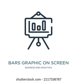 bars graphic on screen thin line icon. screen, interface linear icons from business and analytics concept isolated outline sign. Vector illustration symbol element for web design and apps.