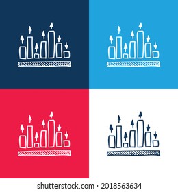 Bars Graphic Sketch blue and red four color minimal icon set