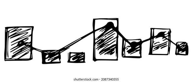 Bars of graphs in doodle style on a white background. Financial market fluctuations. Sketch with vector graphics.