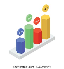 Bars with percentage, bar infographic isometric icon