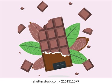 Bars, pieces, shavings of chocolate. Colored set of chocolate. Realistic clip arts isolated on pink. Volumetric drawing for design, stickers, wrap, candy shop, menu. close up of chocolate pieces stack