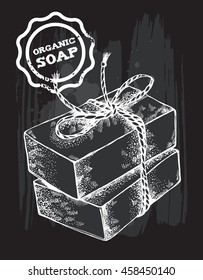 Bars of soap tied with twine. Hand drawn Vector illustration in vintage style.