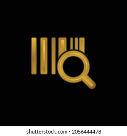 Código de barras con un símbolo de negocio amplificador icono metálico chapado en oro o vector de logotipo