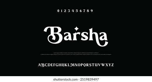 Barsha Classy elegant font, vintage type or luxury premium typeface, vector English royal alphabet. Classic typography in modern or old art deco style, serif letters for modern or retro