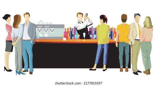 Bartender mit Erwachsenen an der Theke