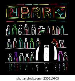 The bartender and bar