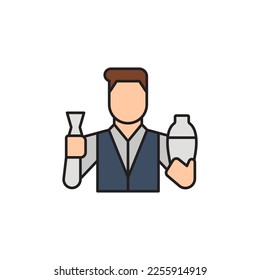 Bartender, barkeeper filled color icon. linear style sign for mobile concept and web design. Barman making cocktail 