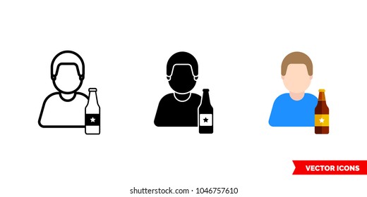 Bartender barman icon of 3 types: color, black and white, outline. Isolated vector sign symbol.
