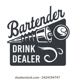 Bartender bottle stopper for bartending. Mixologist or barman logo or print with chromed metal wine stopper or cocktail bar tool