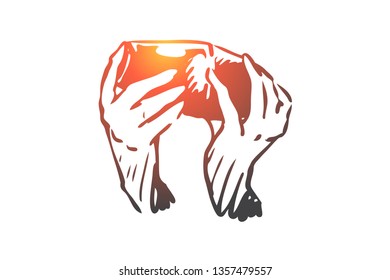 Bartender, cocktail, barman, shaker, glass concept. Hand drawn hands of barman shaking cocktail concept sketch. Isolated vector illustration.