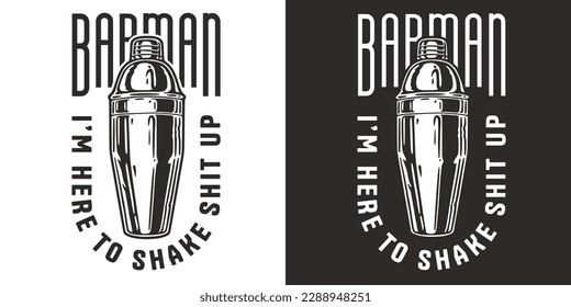 Bartender cocktail shaker for bartending. Chromed metal boston shaker for barman of cocktail bar.