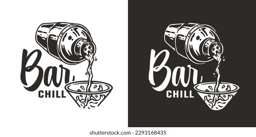 Bartender cocktail shaker and martini for bartending. Chromed metal boston shaker for barman of cocktail bar.